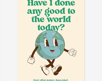 Retro Earth Poster Print: Vintage Planet Illustration (Digital Download A2 Size 16.5x23.4in)