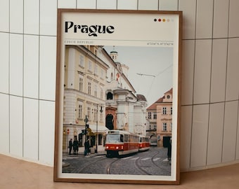 Prague Tram Print: Vintage European Travel Poster, Czech Republic