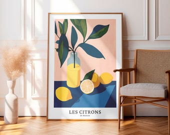 Les Citrons Wall Art – French Vibes Lemon Fruit Poster, Dining Room Art, Foodie Decor, French Aesthetic Print