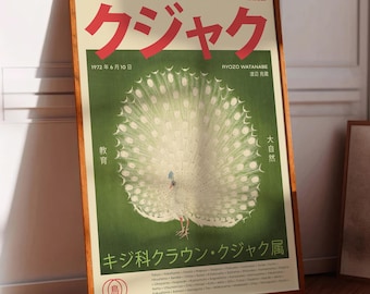 Vintage Japanese Exhibition Poster – Peacock Wall Art, Modern Graphic Print