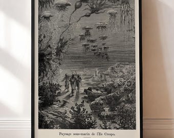 20,000 Leagues Under the Sea Jules Verne Poster: Book Lover Gift, Vintage Nautilus Print