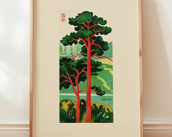 Vintage Japanese Tree Poster – Japandi Wall Art Print, Red Pine