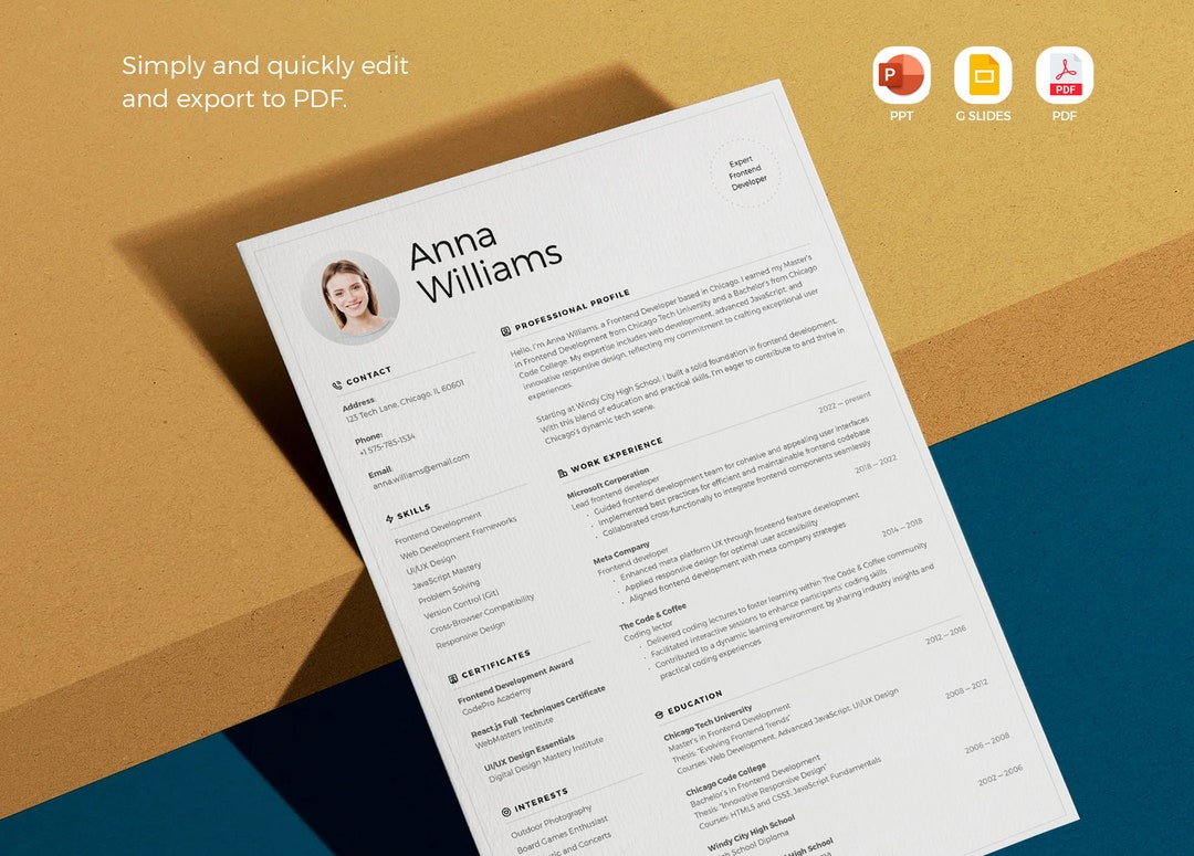Resume Template With Photo, 2024, Professional Modern, Google Docs ...