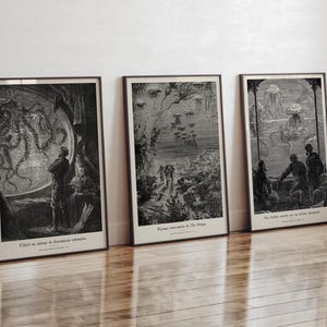 Jules Verne- Set mit 3 Drucken - 20000 League Under the Sea-Poster, 3er-Set, Nautilus-Wandkunst, Vingt Mille Lieues sous les mers