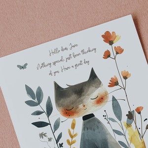 Personalized Cat Greeting Card Have a peaceful day Cute Cat Watercolor Gift Postcard Printable Card Instant Download zdjęcie 4