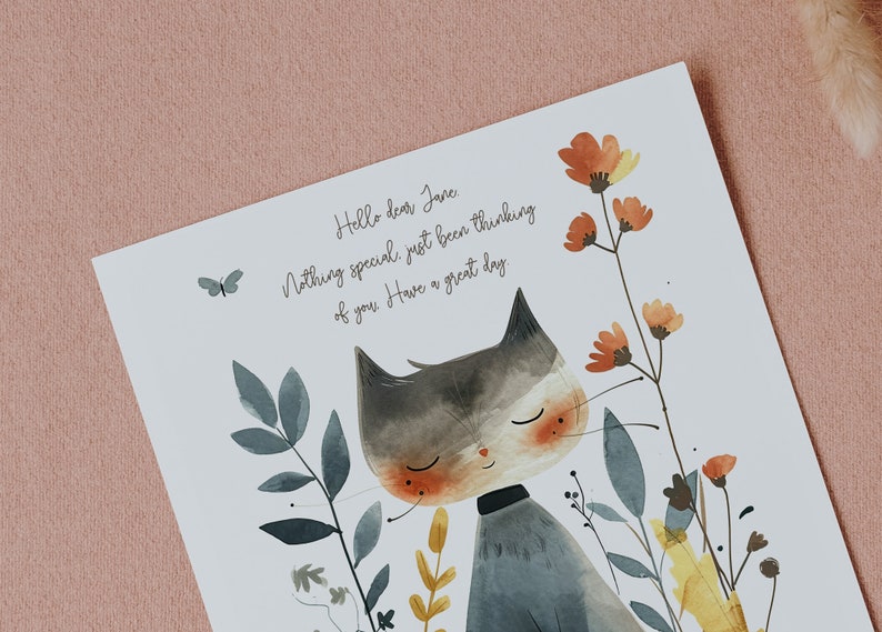 Personalized Cat Greeting Card Have a peaceful day Cute Cat Watercolor Gift Postcard Printable Card Instant Download zdjęcie 4