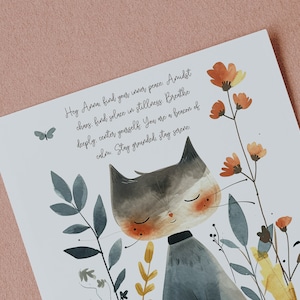 Personalized Cat Greeting Card Have a peaceful day Cute Cat Watercolor Gift Postcard Printable Card Instant Download zdjęcie 3