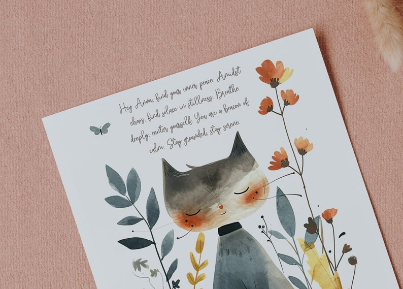 Personalized Cat Greeting Card Have a peaceful day Cute Cat Watercolor Gift Postcard Printable Card Instant Download zdjęcie 3