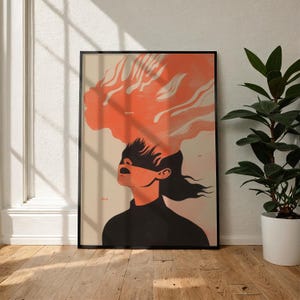 Born of Fire – Strong Woman Print, Modern Woman Artwork, Burn Art, Bold Room Decoration Poster – Woman on Fire Artwork