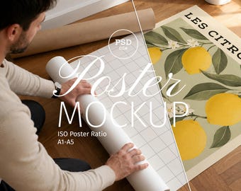 Rolled Poster Mockup PSD, ISO Ratio A1–A5, Smart Object