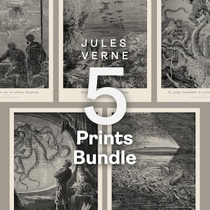 Jules Verne 20,000 Leagues Under the Sea Print Set, 5 Prints Bundle