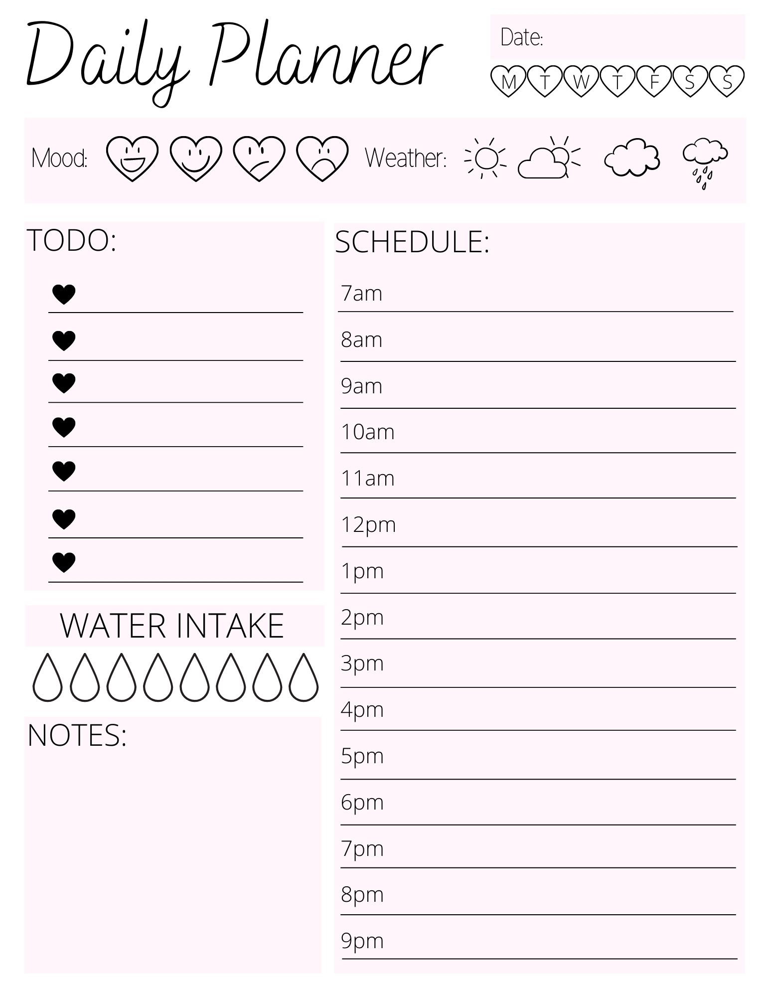 Daily Planner, Printable, Daily Organiser, Hourly Planner, to Do List ...