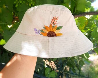Floral Embroidery Bucket Hat | Black Bucket Hat | Women Hat