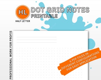 Dot Grid Notes | Printable Dot Grid Paper PDF, Dot Grid Sheets,  Writing Paper, Journal Pages | Fillable PDF | Refill Printable Half Letter