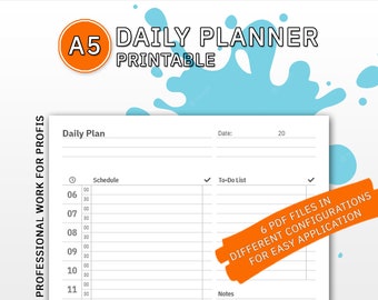 Daily Planner (Half-Hour) | Simple Daily Schedule with To-Do List, Notes and Results | Fillable PDF | Refill Printables A5