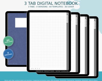 Digital Notebook 3 Tab with Index Page - Grid Layout - To-Do List - Habit Tracker - Business Planner