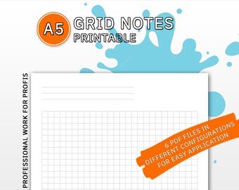 Grid Notes | Printable Grid Paper PDF, Grid Sheets Printable,  Writing Paper, Journal Pages | Fillable PDF | Refill Printable A5