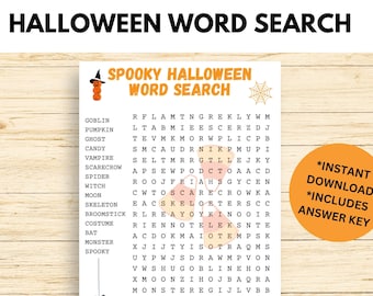 Halloween Word Search, Printable Word Search, Fall Word Search, Halloween Game, Halloween Party Game