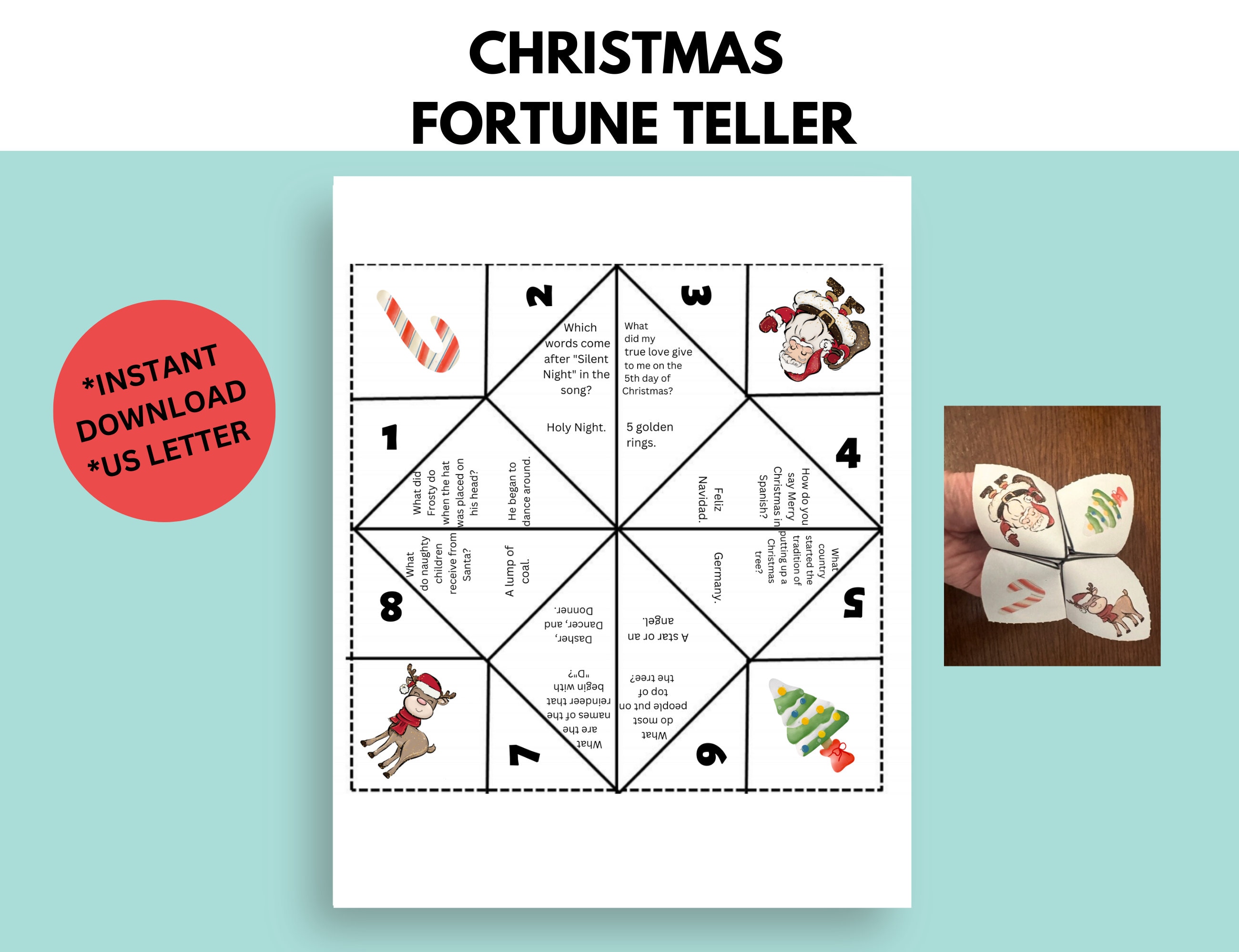 christmas cootie catcher, christmas fortune teller, christmas