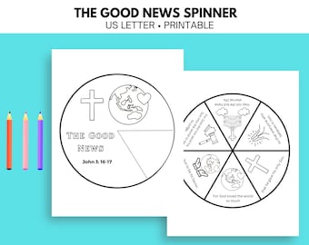 The Good News John 3:16 Bible Story Activity, Sunday School Craft, Memory Game, The Good News Spinner, Printable Spinner