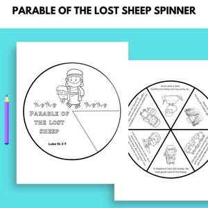 Parable of the Lost Sheep Spinner, Bible Story, Sunday School Craft, Watercolor, Parables of Jesus, VBS Activity, Printable Spinner Craft