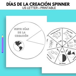 Días de la Creación en español, Actividad de la historia bíblica, Lección de la escuela dominical, Spinner imprimible, Actividad de VBS, Días de la Creación, En español