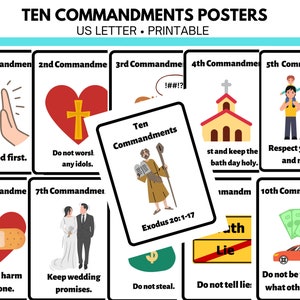 Poster dei dieci comandamenti, lezione della scuola domenicale, poster in classe, attività di storie bibliche