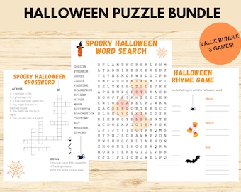 Halloween Activity Bundle, Halloween Puzzle Bundle, Halloween Word Search, Halloween Crossword, Fall Word Search, Halloween Game Bundle
