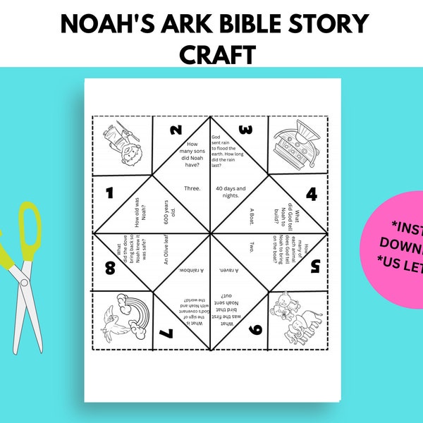 Noah's Ark Bible Story Activity, Sunday School craft, Fortune Teller, Cootie Catcher, Printable craft