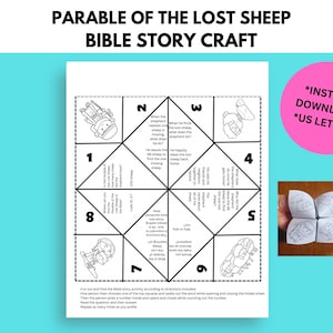 Parable of the Lost Sheep Bible Story Activity, Sunday School Craft, Fortune Teller, Cootie Catcher, VBS activity, Parables of Jesus