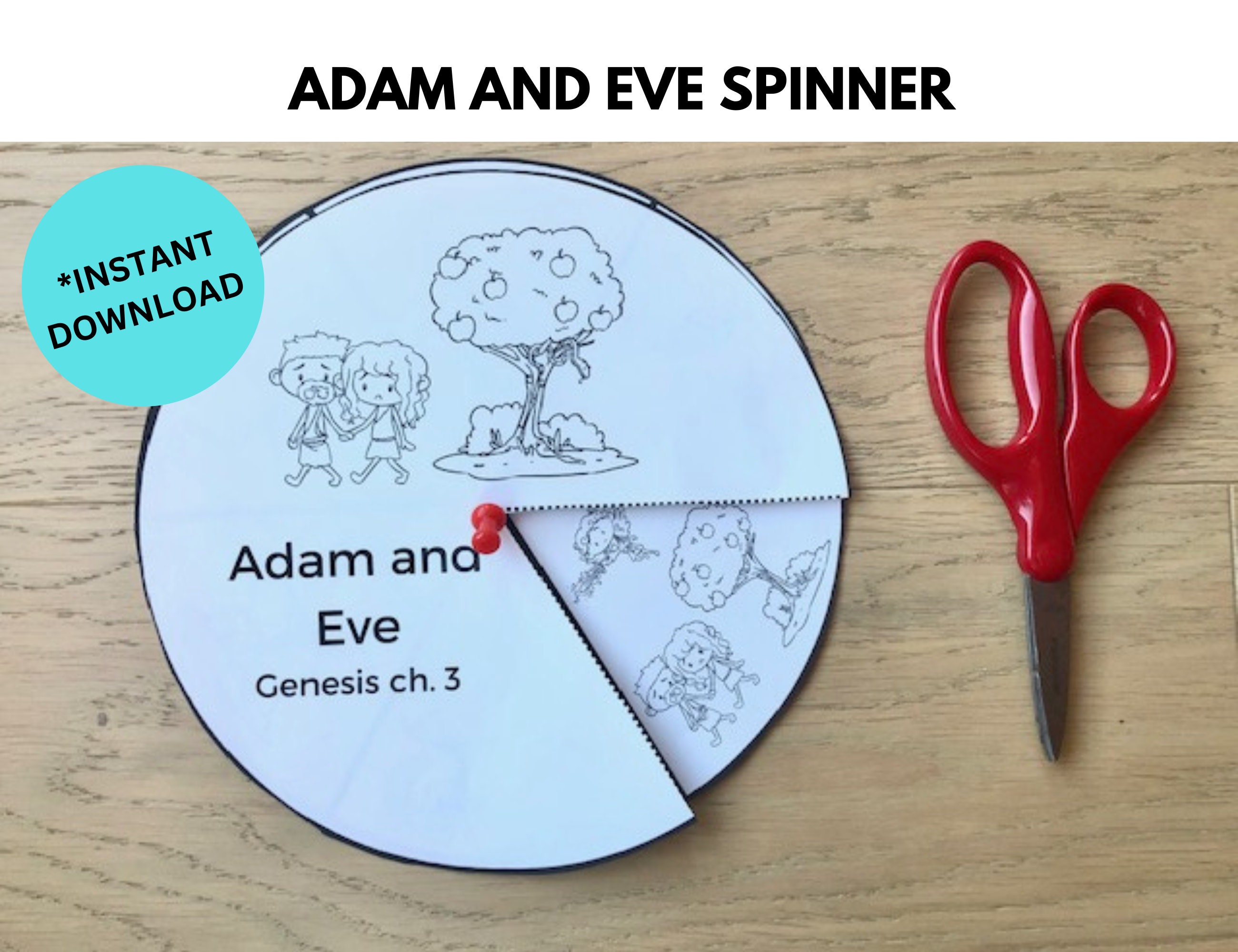 Adam and Eve Spinner, Garden of Eden Bible Story, Sunday School Craft
