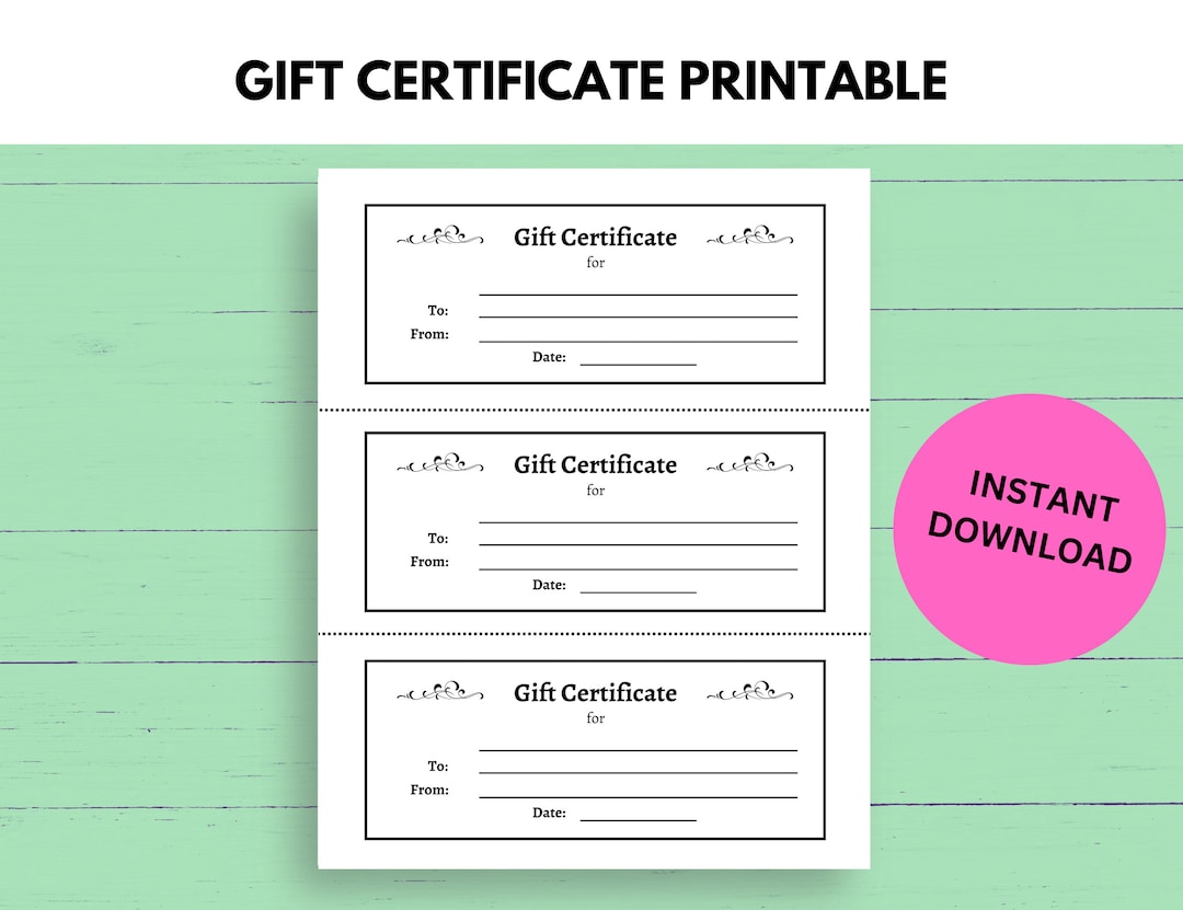 Printable Gift Certificate, 3 Certificates per Page, US Letter - Etsy
