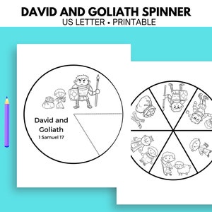 David und Goliath Sonntagsschulhandwerk, Bibelgeschichten-Aktivitäten, Kinderspinner, druckbares Bibelhandwerk