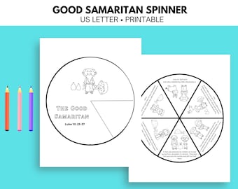 Den barmhärtige samariten bibelberättelseaktivitet, söndagsskolepyssel, snurra, Jesu liknelser, kristen hemundervisning, målarhjul, VBS-aktivitet