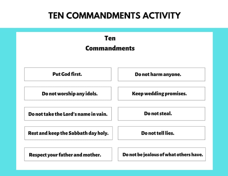 Ten Commandments Bible Story Activity, Ten Commandments Craft, Sunday ...