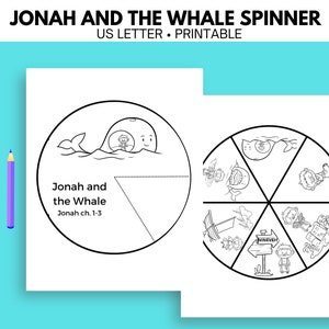 Jonah and the Whale Spinner, Jonah and the Whale Bible Story, Sunday School Craft, Vacation Bible School, Printable Spinner craft