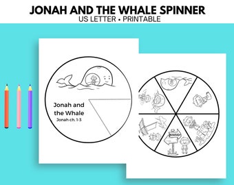 Jonah and the Whale Spinner, Jonah and the Whale Bible Story, Sunday School Craft, Vacation Bible School, Printable Spinner craft