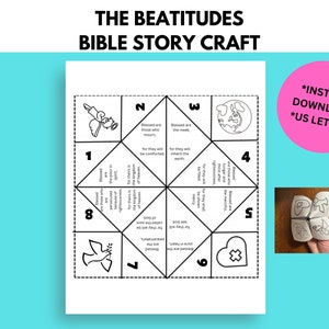 Beatitudes Bible Story Activity, Sunday School craft, Fortune Teller, Cootie Catcher, Printable Paper Craft