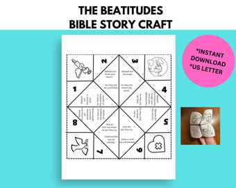 Beatitudes Bible Story Activity, Sunday School craft, Fortune Teller, Cootie Catcher, Printable Paper Craft