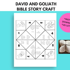 David and Goliath Bible Story Activity, Sunday school craft, Fortune Teller, Cootie Catcher, Printable paper craft