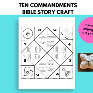 Ten Commandments Bible Story Activity, Sunday School craft, Fortune Teller, Cootie Catcher, Printable Paper Craft