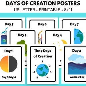 Days of Creation Posters, Sunday School Lesson, Classroom Posters, Bible Story Activity, Genesis Lesson