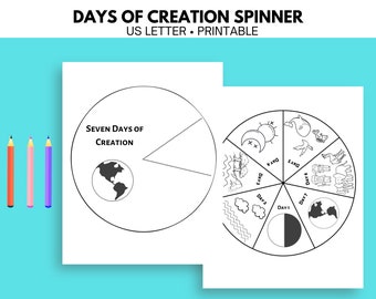 7 Días de Creación Spinner, Días de la Creación Historia Bíblica, Manualidad de Escuela Dominical, Manualidad de Spinner imprimible, Escuela Bíblica de Vacaciones