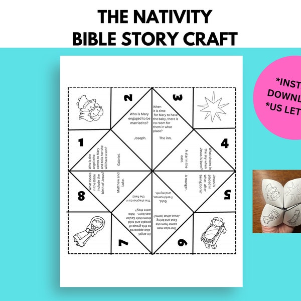 Christmas Nativity Bible Story Activity, Sunday School craft, Fortune Teller, Cootie Catcher, Printable Paper Craft
