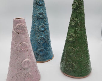 Bud Vase Set-Hand Built Ceramic Stoneware Pottery-Blue, Green & Pink Glaze