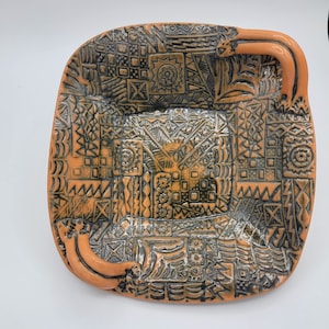 Keramische schaal geometrisch patroon/textuur, handgemaakte aardewerk serveerschaal, fruitschaal, huisopwarming cadeau, keukeninrichting