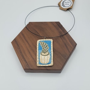 Ceramic Pendant Necklace for Women, Ceramic Jewelry, Mosaic Necklace - Blue, Green, & White Flower - Colorful Necklaces for Women
