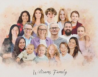 Custom Watercolor Family Portrait Holiday Gift, Grandparents Memorial Xmas Gift, Portrait Painting on Canvas Family Christmas gift