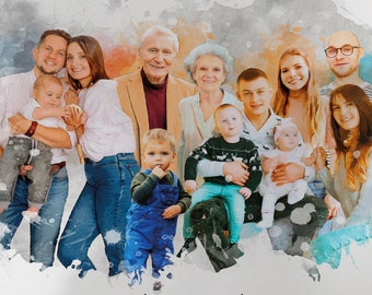 Personalized Mothers Day Gift, Memorial Portrait on Canvas, Combine Photos to Add Loved One, Custom Gift for mom, Merge Family Painting Gift