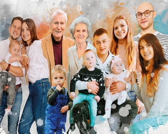 Christmas gift Personalized Memorial Portrait on Canvas, Custom Family Painting From Photo, Parents Xmas Gift, Family Holiday Gift for Mom